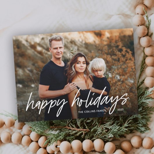 Eenvoudige met de hand geschreven 2 foto feestdagenkaart