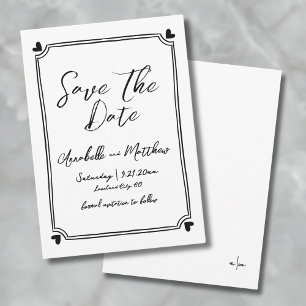 Eenvoudige met de hand getekende huwelijksaankondi save the date