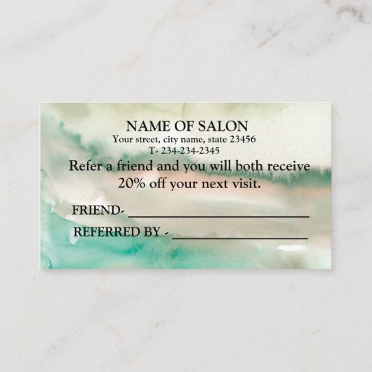 EENVOUDIGE MINIMAAL WATERVERF PINK REFERENTIEKAART AANBEVELINGSKAARTJE (Achterkant)