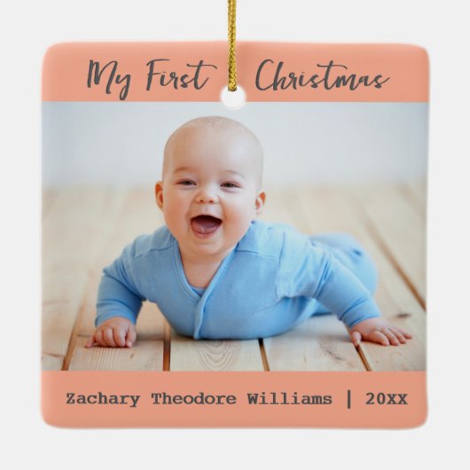 Eenvoudige Minimal Baby's Eerste Kerst Keepsake Keramisch Ornament (Achterkant)