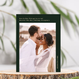 Eenvoudige Minimal Green Photo Wedding Sla de datu Briefkaart