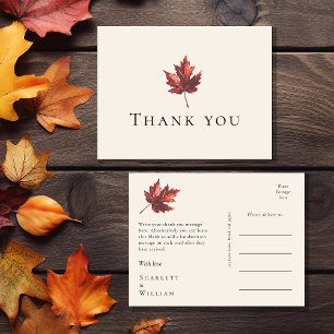 Eenvoudige Minimal Herfst Leaf Cream Bruiloft Dank Briefkaart