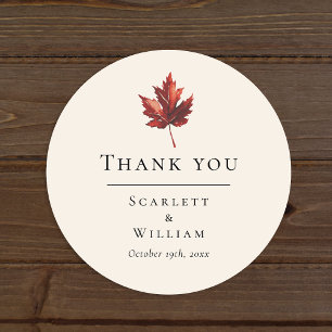 Eenvoudige Minimal Herfst Leaf Cream Bruiloft Dank Ronde Sticker