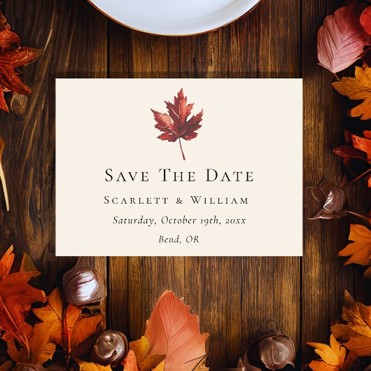 Eenvoudige Minimal Herfst Leaf Cream Bruiloft Save The Date