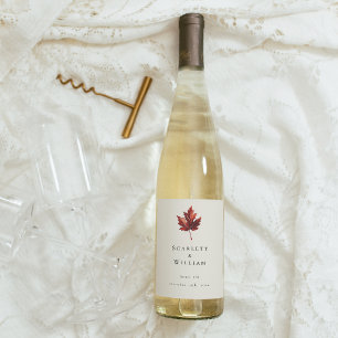 Eenvoudige Minimal Herfst Leaf Cream Bruiloft Wijn Etiket