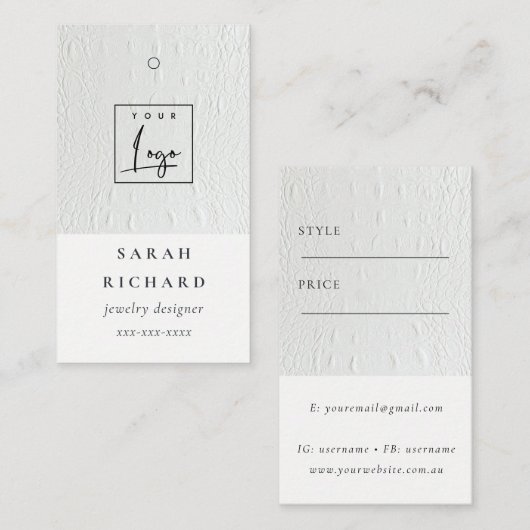 Eenvoudige Minimal Leather Texture Prijs Label Log (Voorkant / Achterkant)