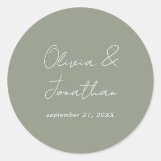 Eenvoudige Minimal Sage Green Script Wedding Ronde Sticker