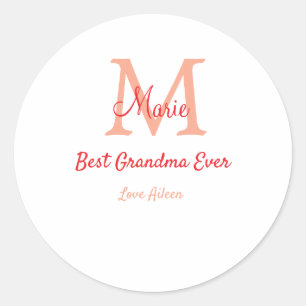 eenvoudige minimale beste oma ooit rode monogram t ronde sticker