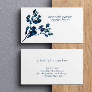 Eenvoudige minimale bloemen blauw en wit vrouwelij visitekaartje