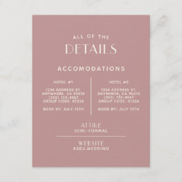 Eenvoudige minimale Blush Ecru Wedding Detail-behu Informatiekaartje