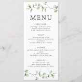 Eenvoudige minimale botanische eucalyptus bruiloft menu (Voorkant)