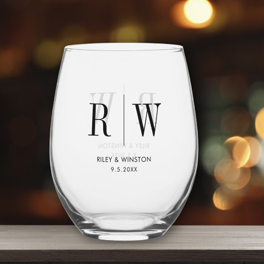 Eenvoudige Minimale Bruiloft Monogram Datum Custom Wijnglas Zonder Voet