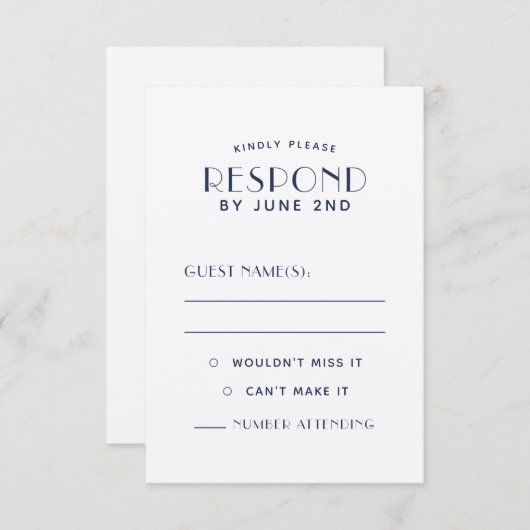 Eenvoudige, minimale Ecru Navy Wedding RSVP-Kaarte RSVP Kaartje (Voorkant / Achterkant)
