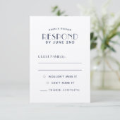 Eenvoudige, minimale Ecru Navy Wedding RSVP-Kaarte RSVP Kaartje (Staand voorkant)