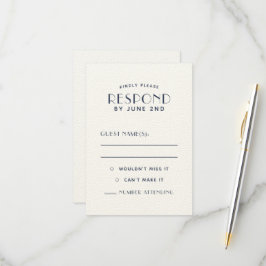 Eenvoudige, minimale Ecru Navy Wedding RSVP-Kaarte RSVP Kaartje