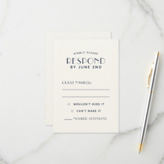 Eenvoudige, minimale Ecru Navy Wedding RSVP-Kaarte RSVP Kaartje