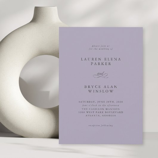 Eenvoudige minimale elegante lavendel bruiloft kaart