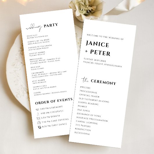 Eenvoudige Minimale Elegante Trouwceremonie Programma