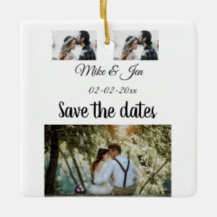 Eenvoudige minimale fotocollage save the date uitn keramisch ornament
