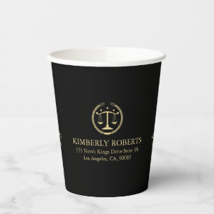 Eenvoudige minimale Gold Justice-Logo op zwart Papieren Bekers