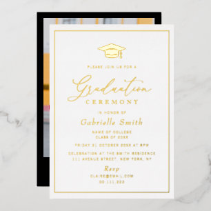Eenvoudige minimale gouden folie afstuderen ceremo uitnodiging