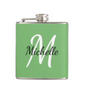 Eenvoudige minimale groene monogram naam + Initiaa Heupfles (Voorkant)