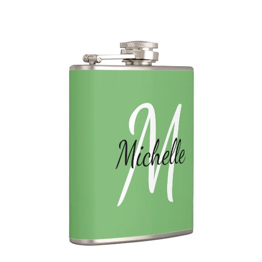 Eenvoudige minimale groene monogram naam + Initiaa Heupfles (Rechts)
