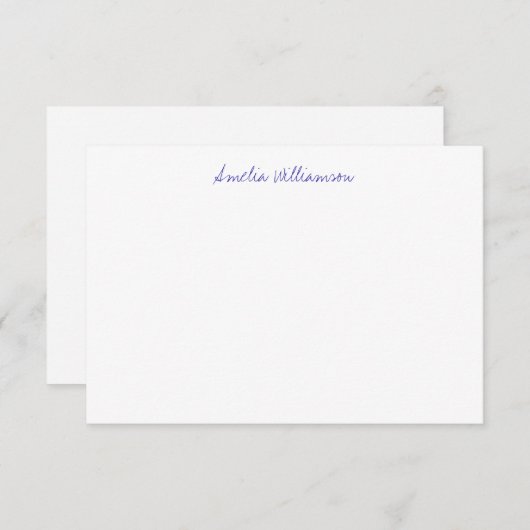 Eenvoudige minimale handgeschreven blauwe kalligra bedankkaart (Voorkant / Achterkant)