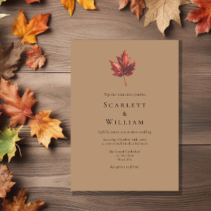 Eenvoudige minimale Herfst Leaf Terracotta bruilof Kaart