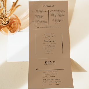Eenvoudige minimale Herfst Terracotta Entree RSVP Drieluik Uitnodiging