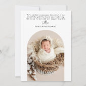 Eenvoudige minimale moderne boog Baby foto geboort Aankondiging (Achterkant)