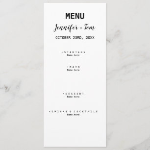 eenvoudige, minimale, moderne trouwmenukaart menu