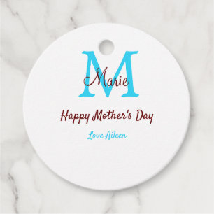 Eenvoudige Minimale moederdag Blauw Monogram Roze Bedankjes Labels