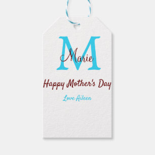 Eenvoudige Minimale moederdag Blauw Monogram Roze  Cadeaulabel