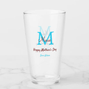 Eenvoudige Minimale moederdag Blauw Monogram Roze Glas