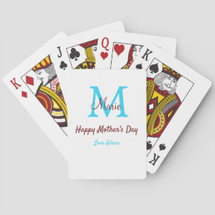 Eenvoudige Minimale moederdag Blauw Monogram Roze  Pokerkaarten