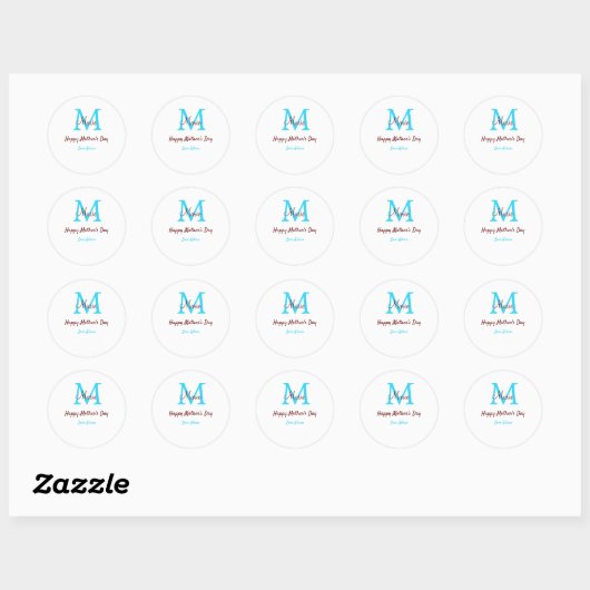 Eenvoudige Minimale moederdag Blauw Monogram Roze  Ronde Sticker (Vel)