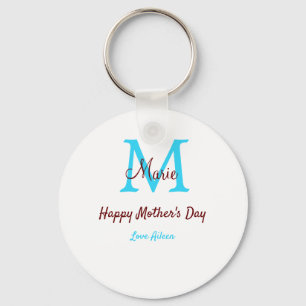 Eenvoudige Minimale moederdag Blauw Monogram Roze Sleutelhanger