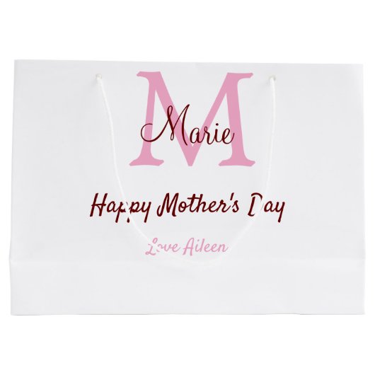 Eenvoudige Minimale moederdag monogram Roze Naam T Groot Cadeauzakje (Achterkant)