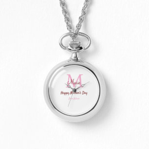 Eenvoudige Minimale moederdag monogram Roze Naam T Horloge