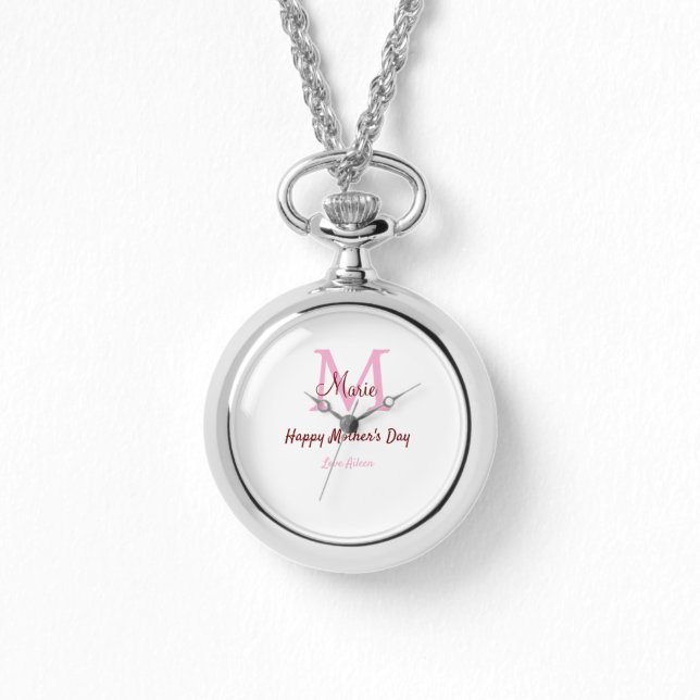 Eenvoudige Minimale moederdag monogram Roze Naam T Horloge (Voorkant)