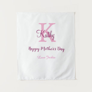 eenvoudige minimale moedersdag monogram roze naam  wandkleed