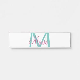 eenvoudige minimale naam monogram groen roze blauw deurbordje