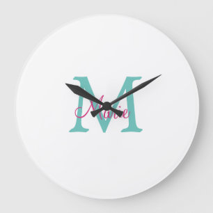 eenvoudige minimale naam monogram groen roze blauw grote klok