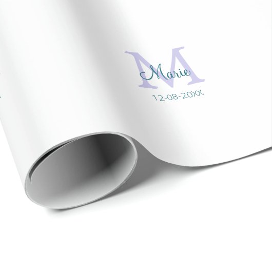 Eenvoudige Minimale Naam toevoegen Monogram paarse Cadeaupapier (Rol Hoek)