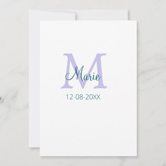 Eenvoudige Minimale Naam toevoegen Monogram paarse Kaart (Achterkant)