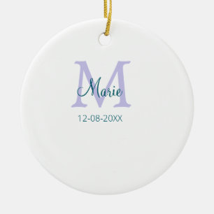 Eenvoudige Minimale Naam toevoegen Monogram paarse Keramisch Ornament