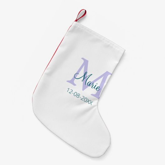 Eenvoudige Minimale Naam toevoegen Monogram paarse Kleine Kerstsok (Voorkant (Hangend))