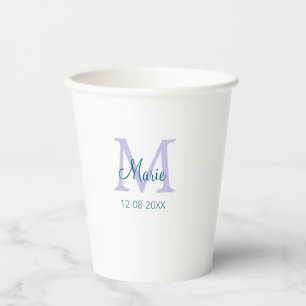 Eenvoudige Minimale Naam toevoegen Monogram paarse Papieren Bekers