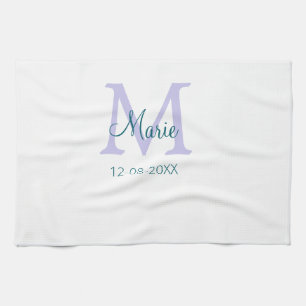 Eenvoudige Minimale Naam toevoegen Monogram paarse Theedoek